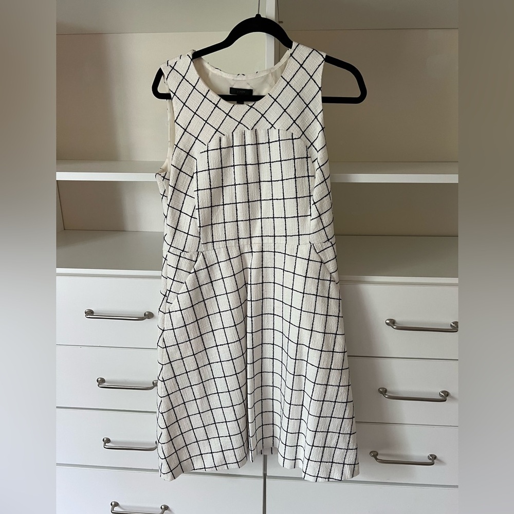 J. Crew Women’s dress, Size 10, white with navy pattern